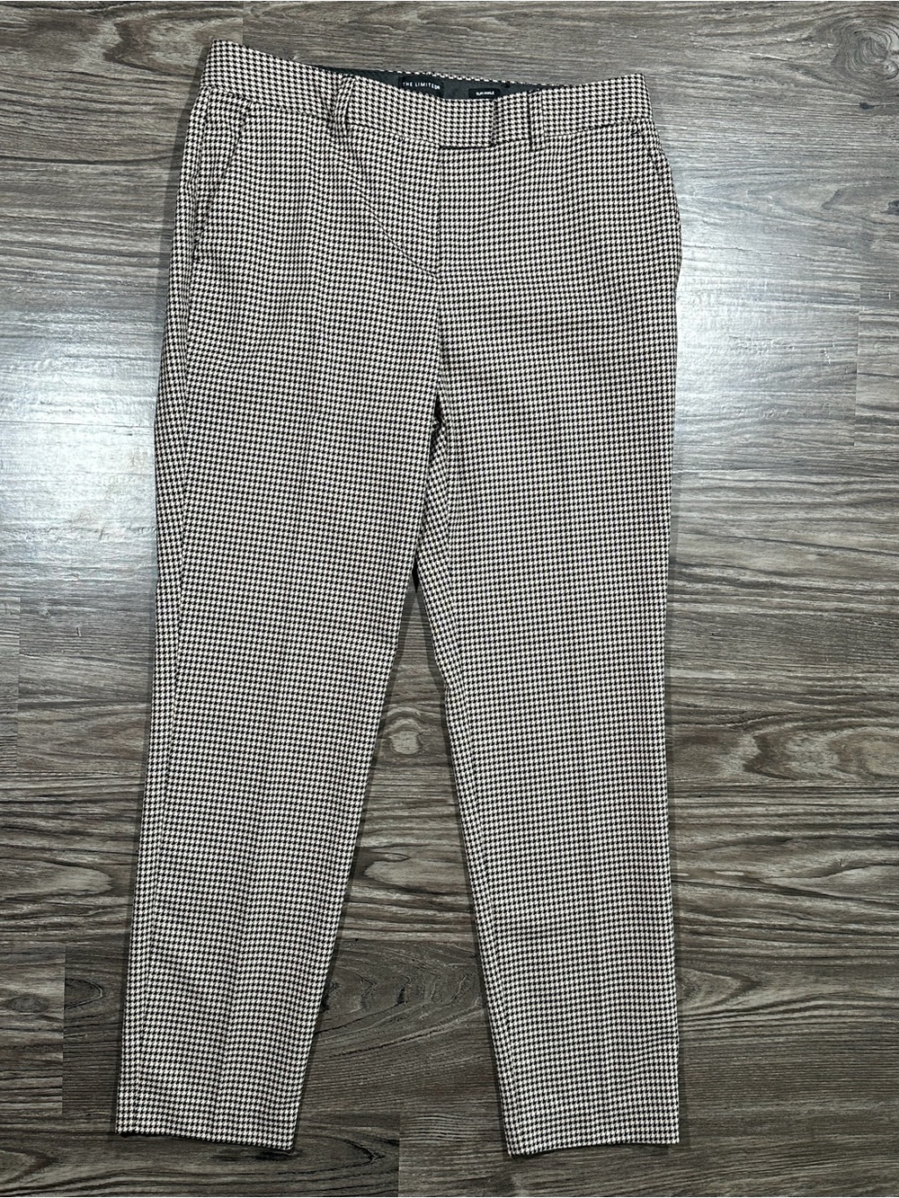 THE LIMITED Tan & Black Classic Career Checked Houndstooth Slim Ankle Pants 4